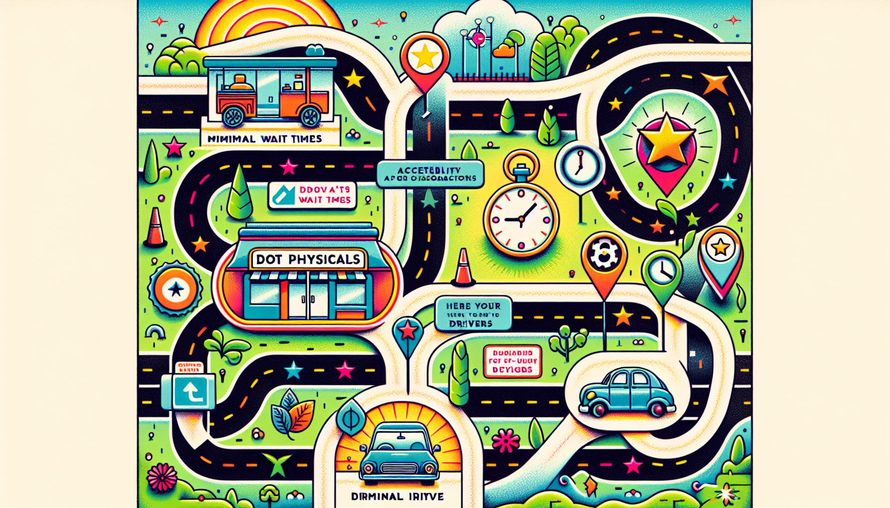 An illustration of locations offering fast DOT physicals and fast CDL physical.