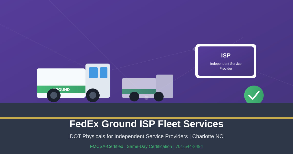 FedEx Ground ISP DOT Physicals Charlotte NC | Independent Service Provider Fleet Services 1 FedEx ground ISP physicals for Charlotte and the surrounding areas.